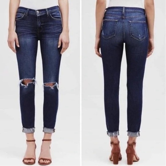 L'AGENCE Denim - L'Agence Size 24 Rachel Slim Mid-Rise Jeans Distressed‎ Diamond Destruct Blue